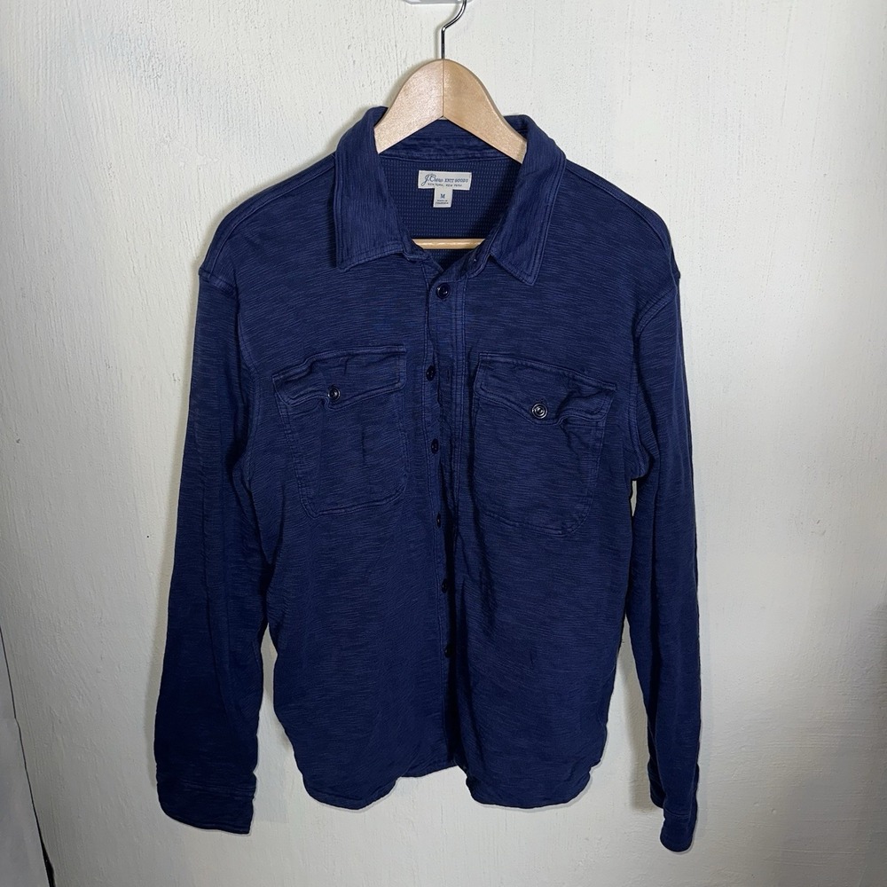 J Crew Knit Goods Thick Button Down Men's Shirt Blue Sz M 100% Cotton